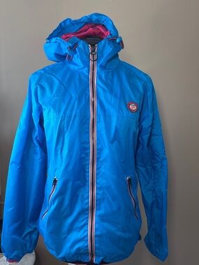 Superdry Bright Blue & Pink Hooded Zip-Up Nylon Windbreaker/Raincoat, Sz M